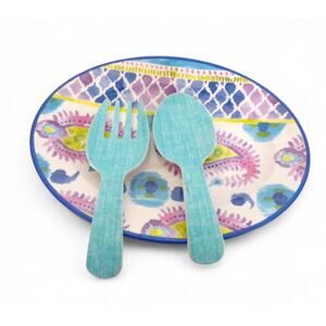 Artistic Concepts Melamine Platter 16" x 11" Serving Spoon and Fork Paisley